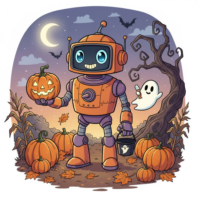 Robot with a pumpkin